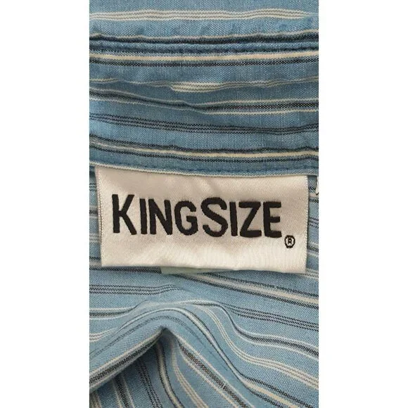 KINGSIZE Brand Mens 2XL Short Sleeve Shirt Button Front Blue Stripe - Picture 5 of 6